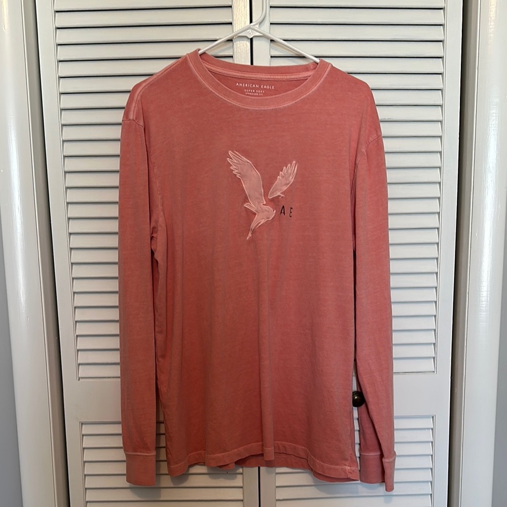 American Eagle Outfitters Men's Pink Long Sleeve Shirt